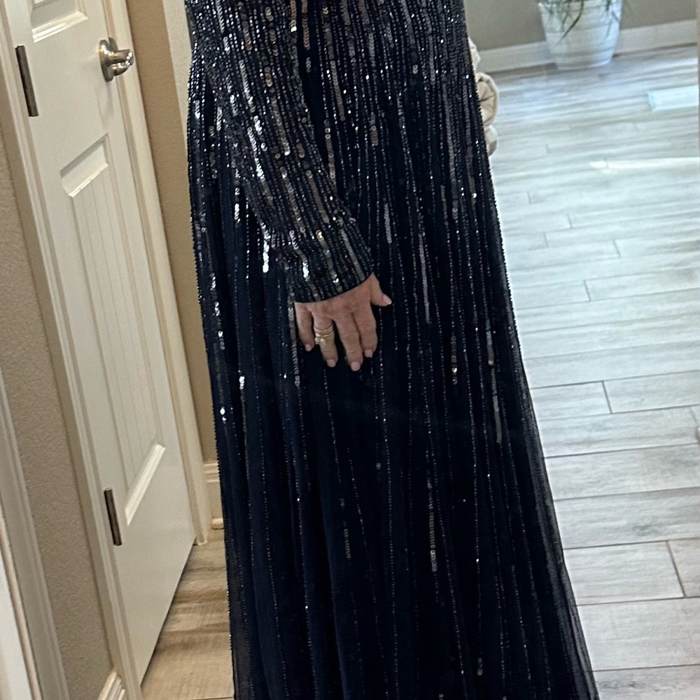 Mac Duggal Navy and Silver Sequin Long Sleeve Gown #Mother of the Groom - Picture 8 of 8